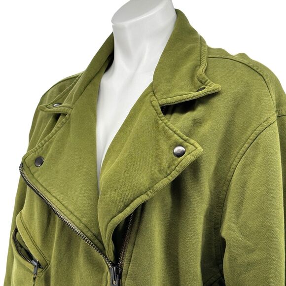 Free People Rebel Knit Green Moto Jacket SZ S NEW Oversized Slouchy Baggy Cotton - Picture 9 of 13